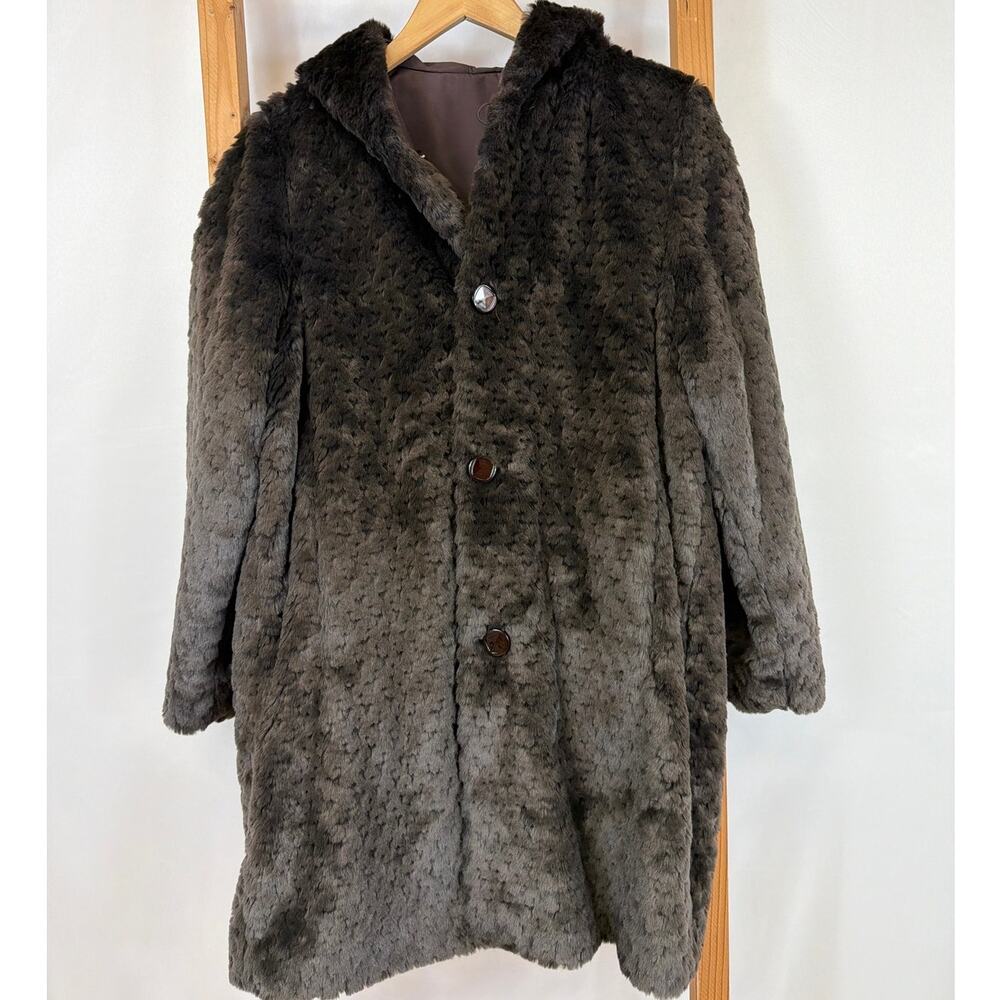 SKU 2341 SZ small from UteX Rich Chocolate Brown Reversible hooded coat